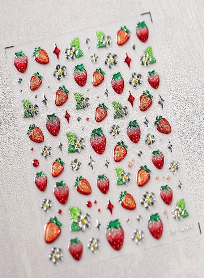 TailaiMei Embossed Strawberry Nail Stickers, 5d Fruit Self-Adhesive Nail Art Decals for DIY Nail Decorations (520) - Image 5